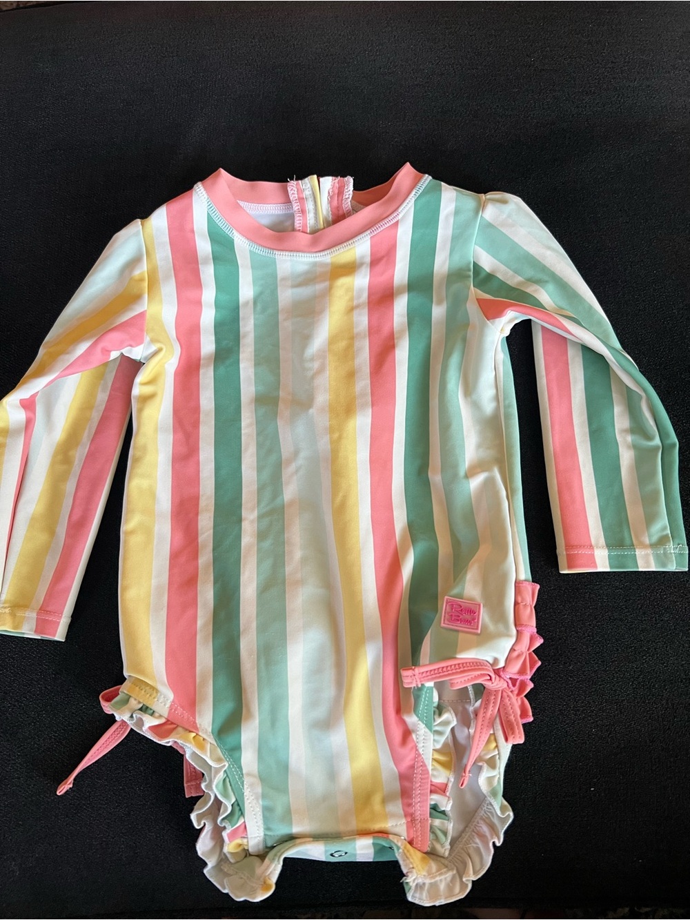 Kids Long-Sleeve Rash Guard One-Piece Swimsuit - Pastel Stripe